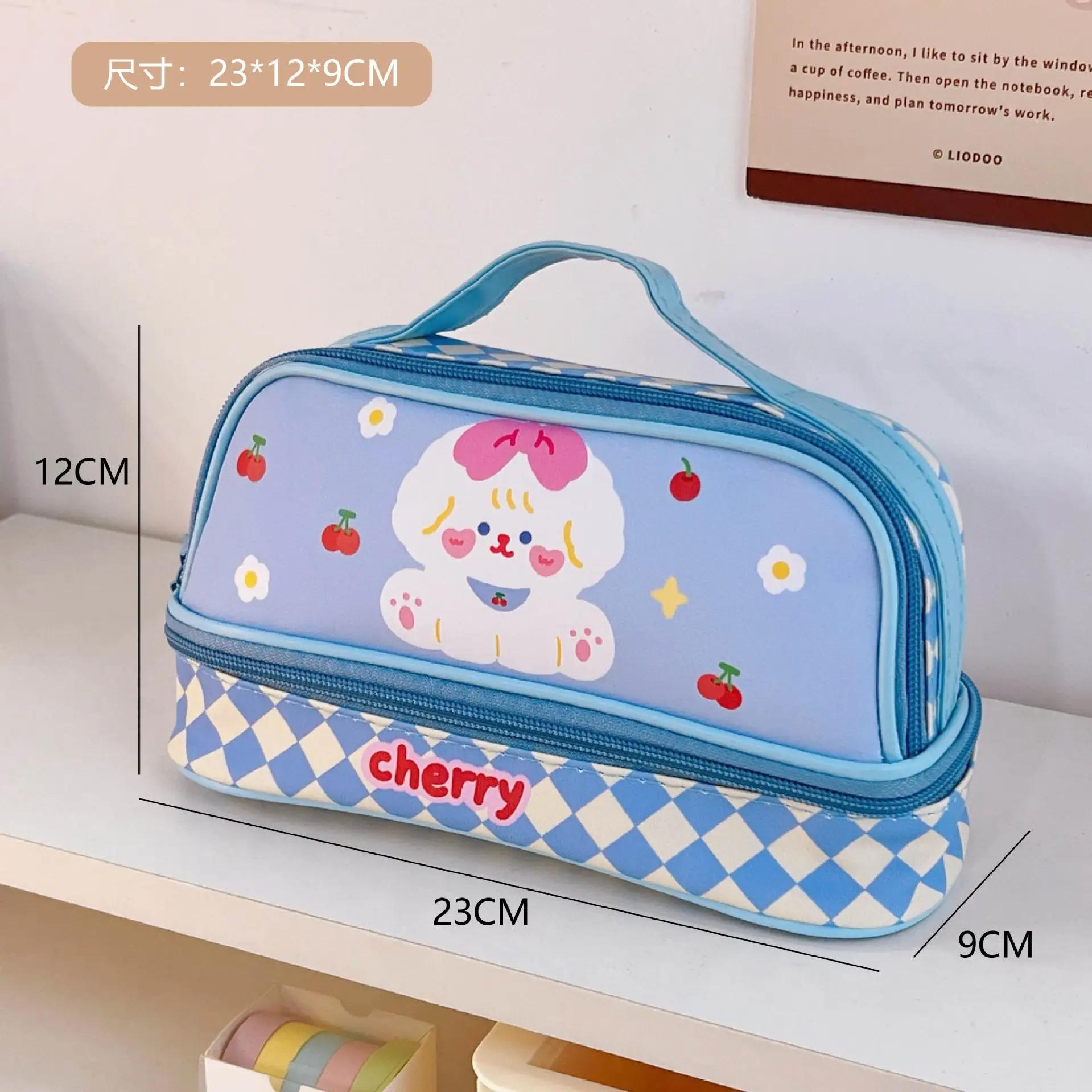 

Durable Pencil Pouch with Handle Stationery Box Waterproof Lovely Simple Pencil Case Space Saving синий