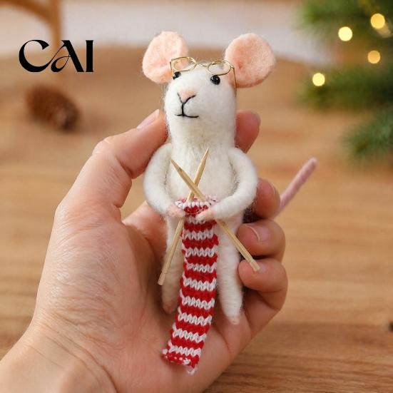 Nordic Style Holiday Decorations Christmas Felt Mouse Ornament, Handmade Felted Wool Hanging Decoration, Tree Ornaments Cute Knitting Doll for