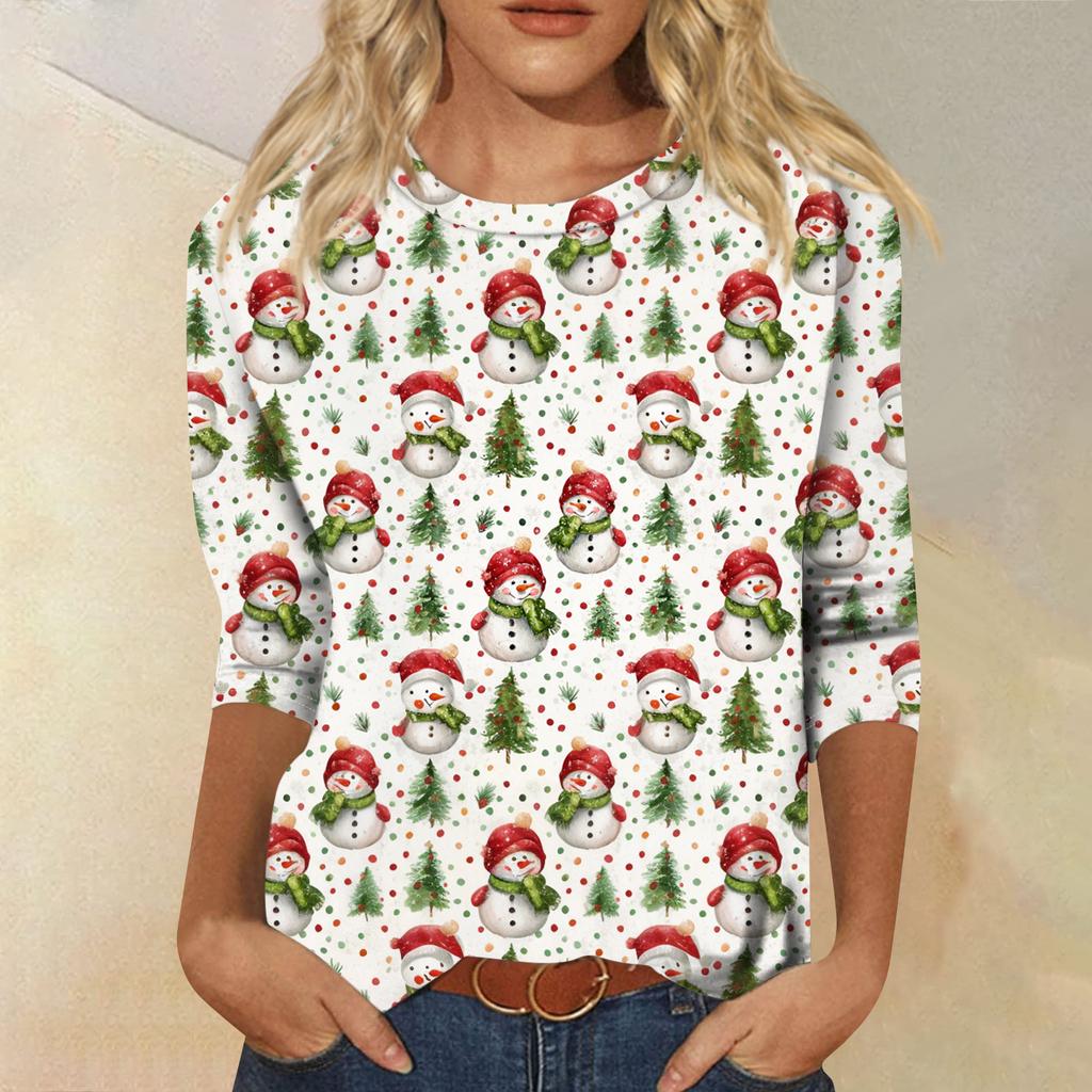 Damemote Uformell rundhals 3/4-ermet løs T-skjorte dametopp