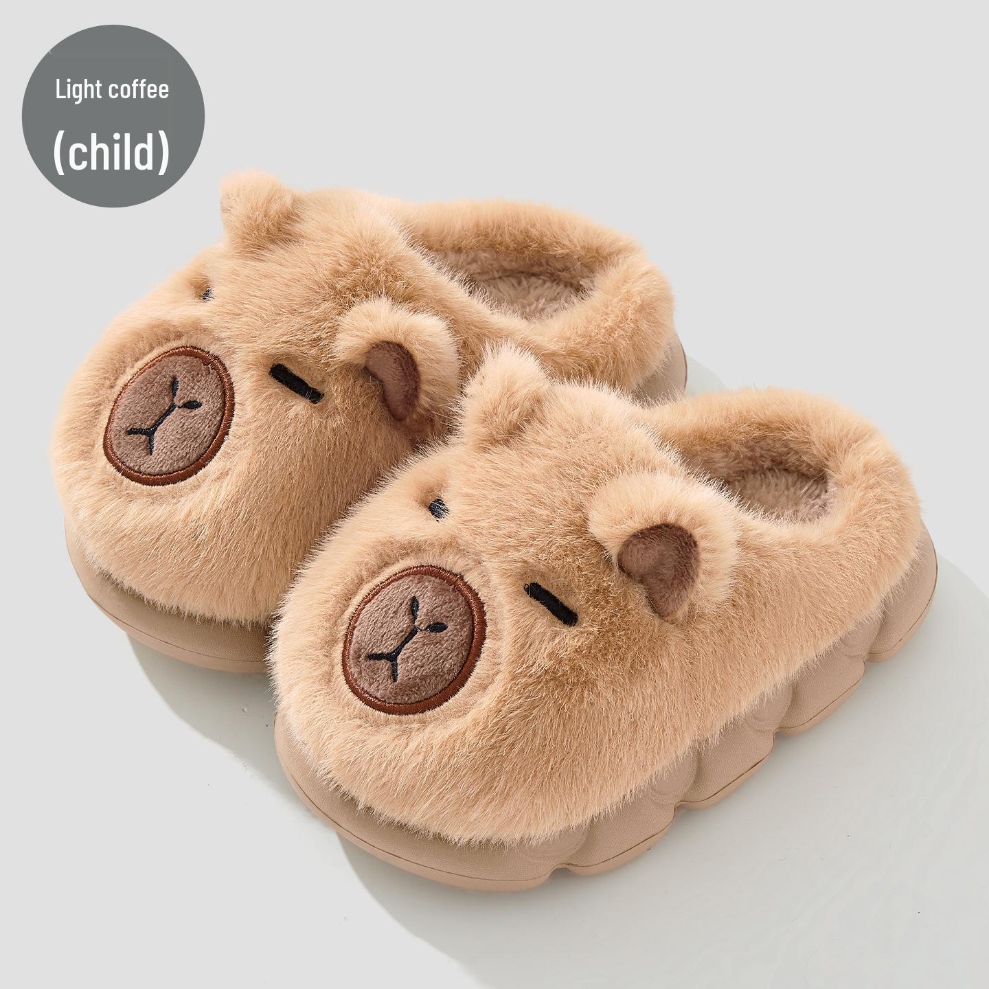 Детские хлопковые тапочки Капибара - Теплые, нескользящие меховые тапочки для девочек, Осень/Зима, Закрытые, Родитель-ребенок.