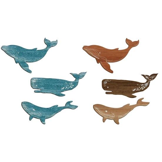 3 Pcs Wooden Whale Wall Art Nautical Whale Wall Decor Rustic Vintage Beach Ocean Wall Hanging Sculpture for Living Room Bathroom Bedroom Lake House