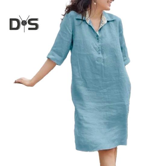 

Женское платье свободного покроя с рукавами три четверти, однотонное, с лацканами, длиной до колена, мягкое, А-силуэт, повседневное, весна-лето, миди-платье 3XL небесно-голубой