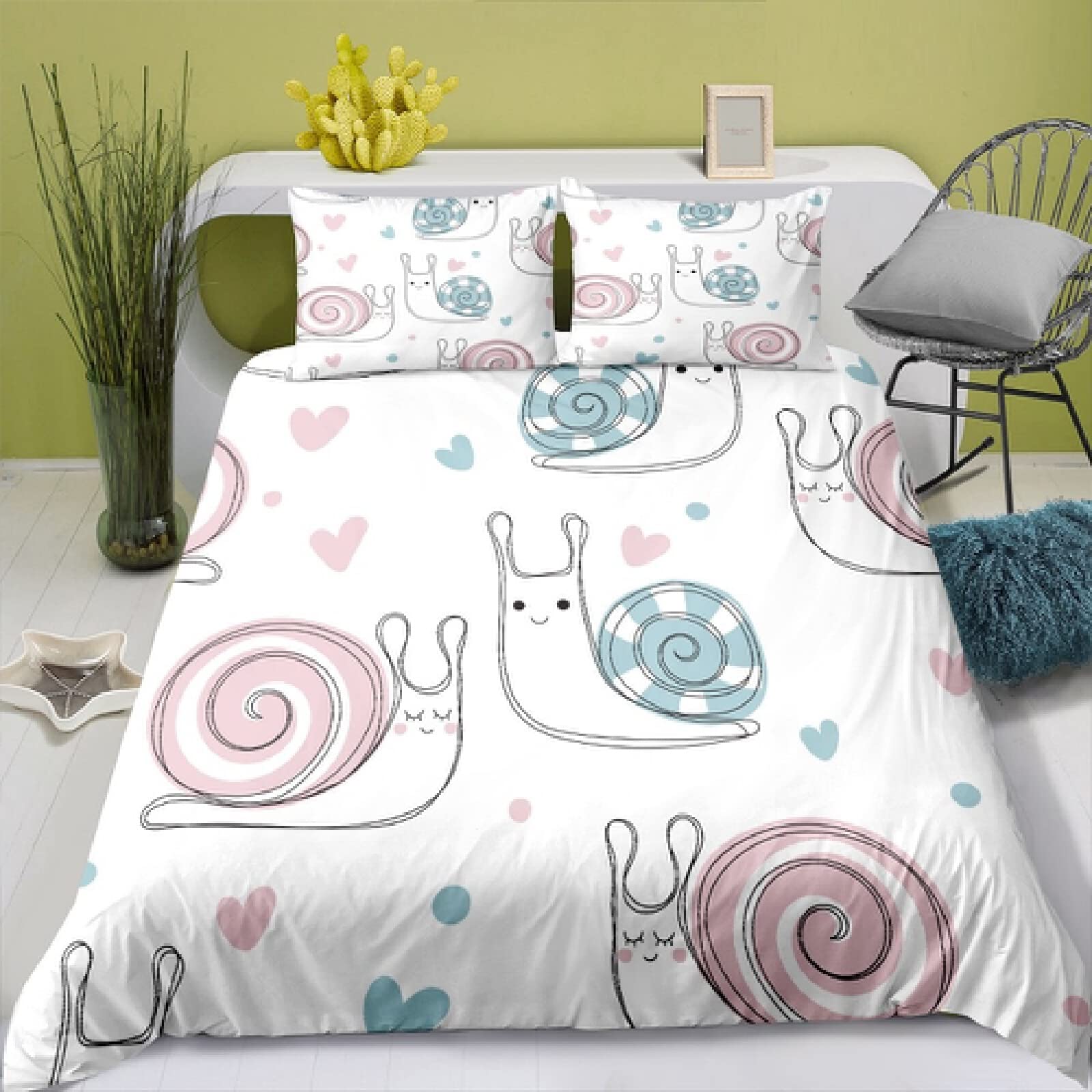 

Snail Soft Duvet Cover Set Quen King-Sized Dimensionsd Dimensions Double Bed Lovely Kawai Animals Children Kids Young Boys Young Girls Beding Set 3 135*200cm Eu-Single