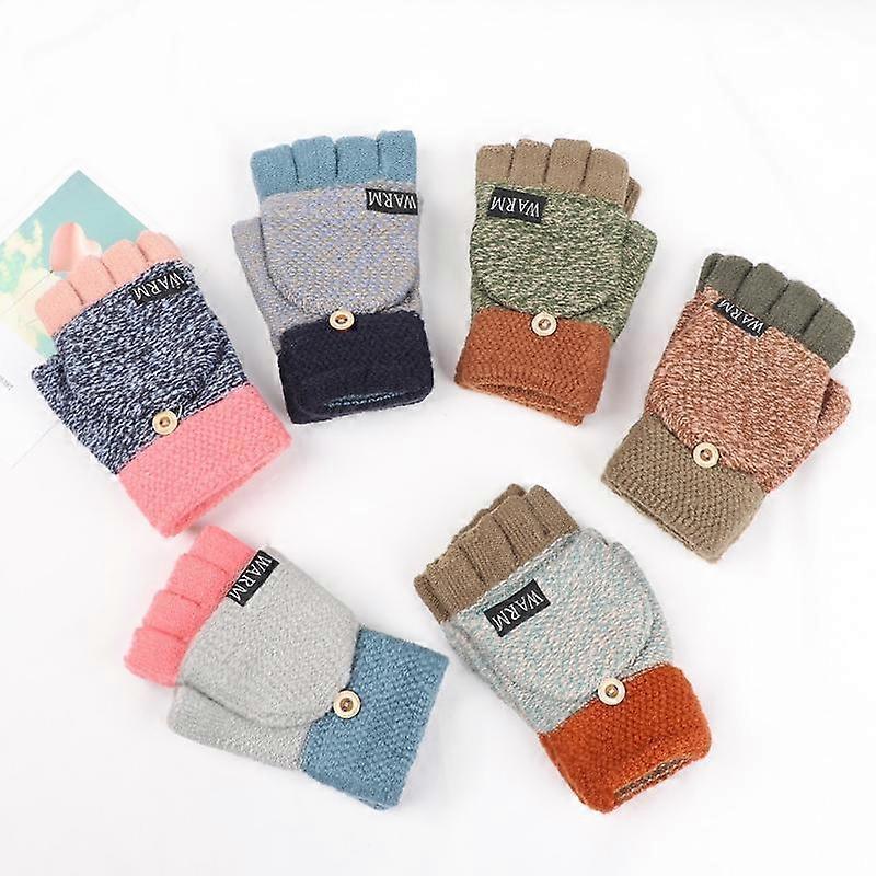 Gants d'hiver chauds et épais en laine tricotée sans doigts pour hommes et femmes