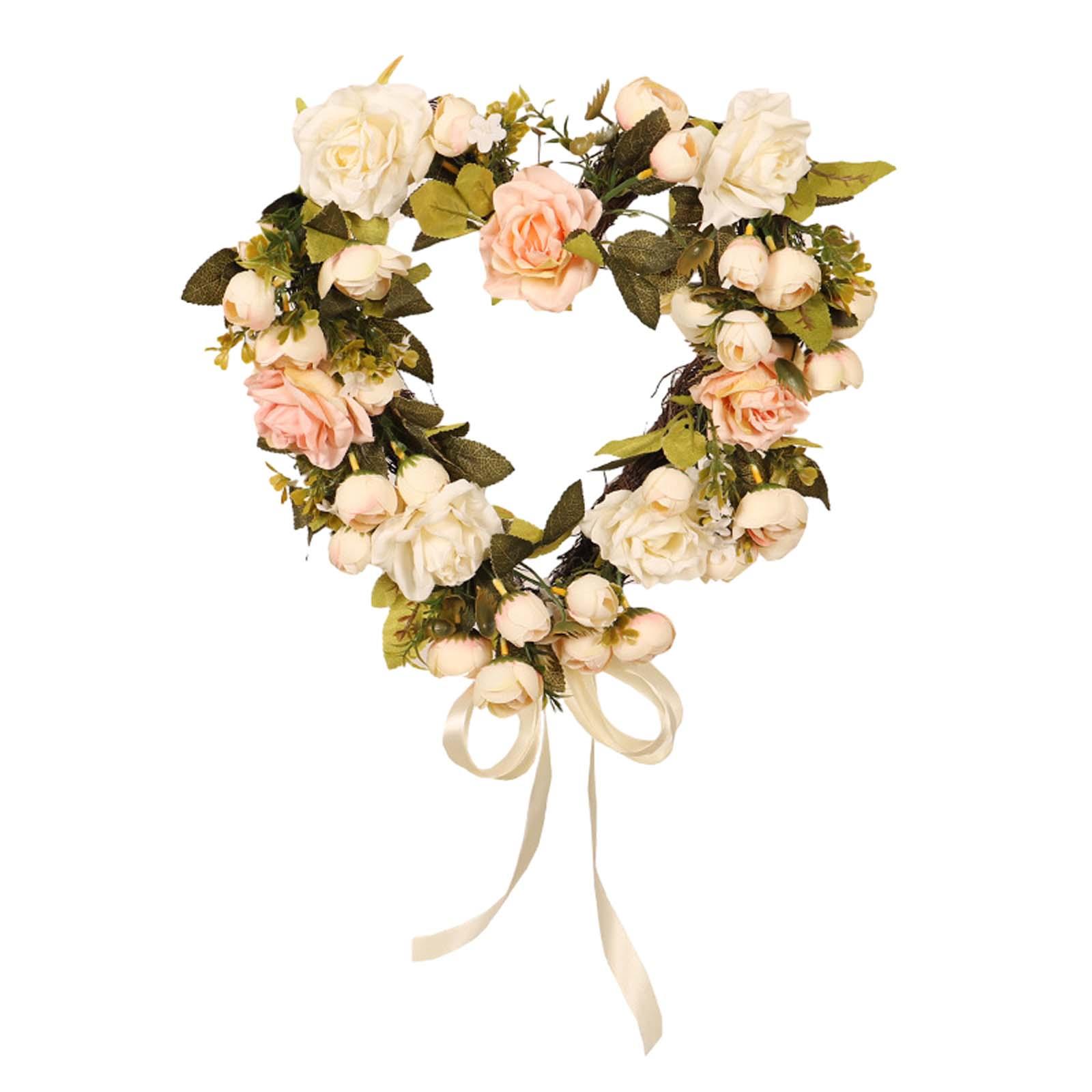 Heart Shaped Wreath Front Door Romantic Decoration Indoor Valentines Day Wreath Garland for Home Holiday Door Wedding Farmhouse