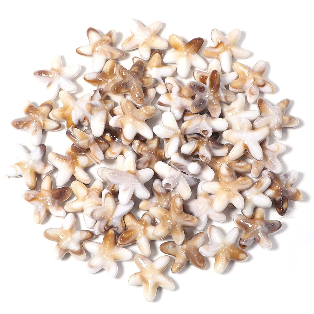 50pcs/lot Ocean Animal Acrylic Beads Turtle Starfish Conch Beads Beige Loose Beads For Jewelry Making DIY Bracelet Accessories