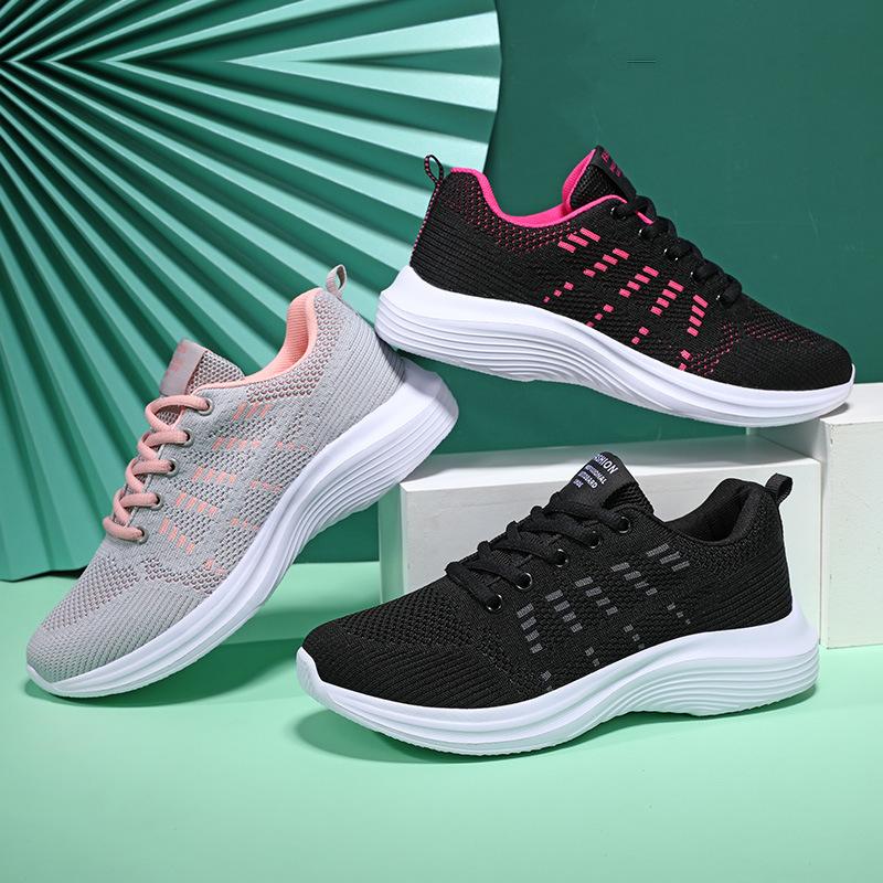 Novos sapatos de corrida de malha para primavera, ultraleves, com sola macia, de sola plana, antiderrapantes, para desporto e lazer, sapatos para estudantes