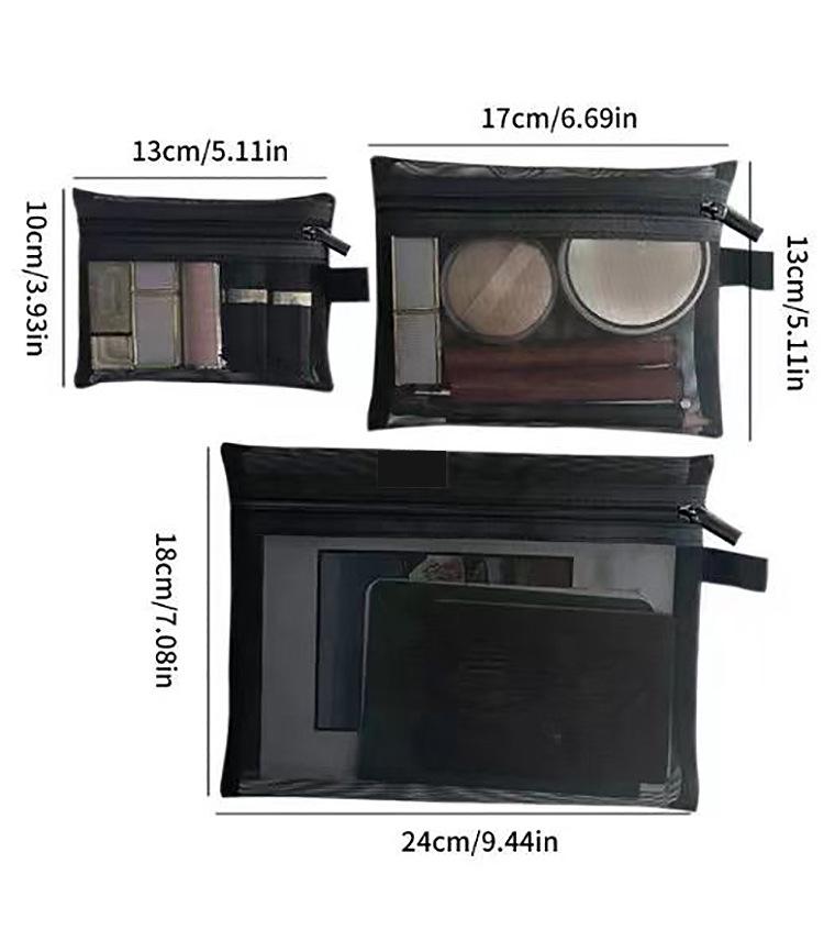 

Compact Transparent Mesh Makeup Bag - Portable Mini Girly Touch-up Pouch Small чёрный