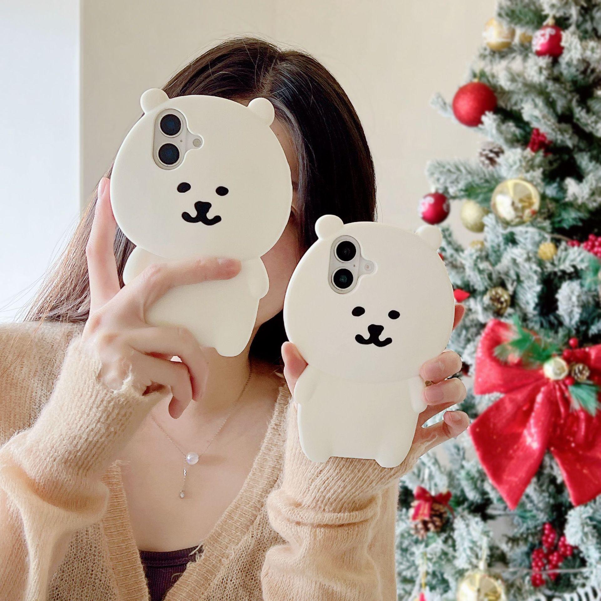 

Cute white self-deprecating bear iPhone16 Apple 15 for 13/14Pro max silicone phone case all-inclusive iPhone13