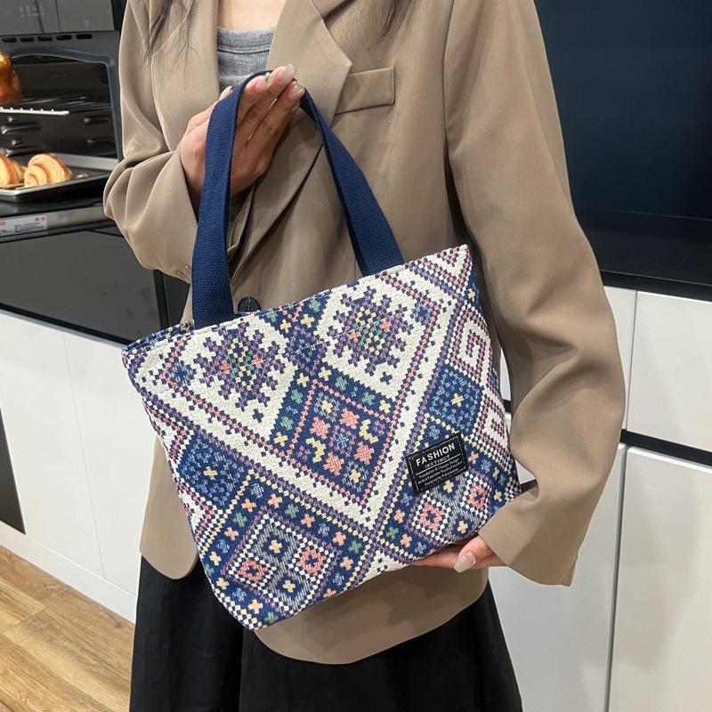 Bohemian Canvas Tote Bag for Women, Large Capacity Ethnic Style Shoulder Handbag, Casual Zipper Bucket Purse for Daily Use CLE