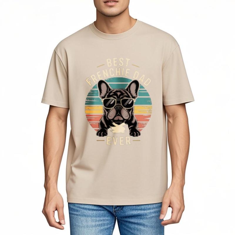 Soft Cotton Tee Workout For her summer tshirt Vintage Best Frenchie Dad Ever Sunburst Dog Cool For him tees Breathable Tee