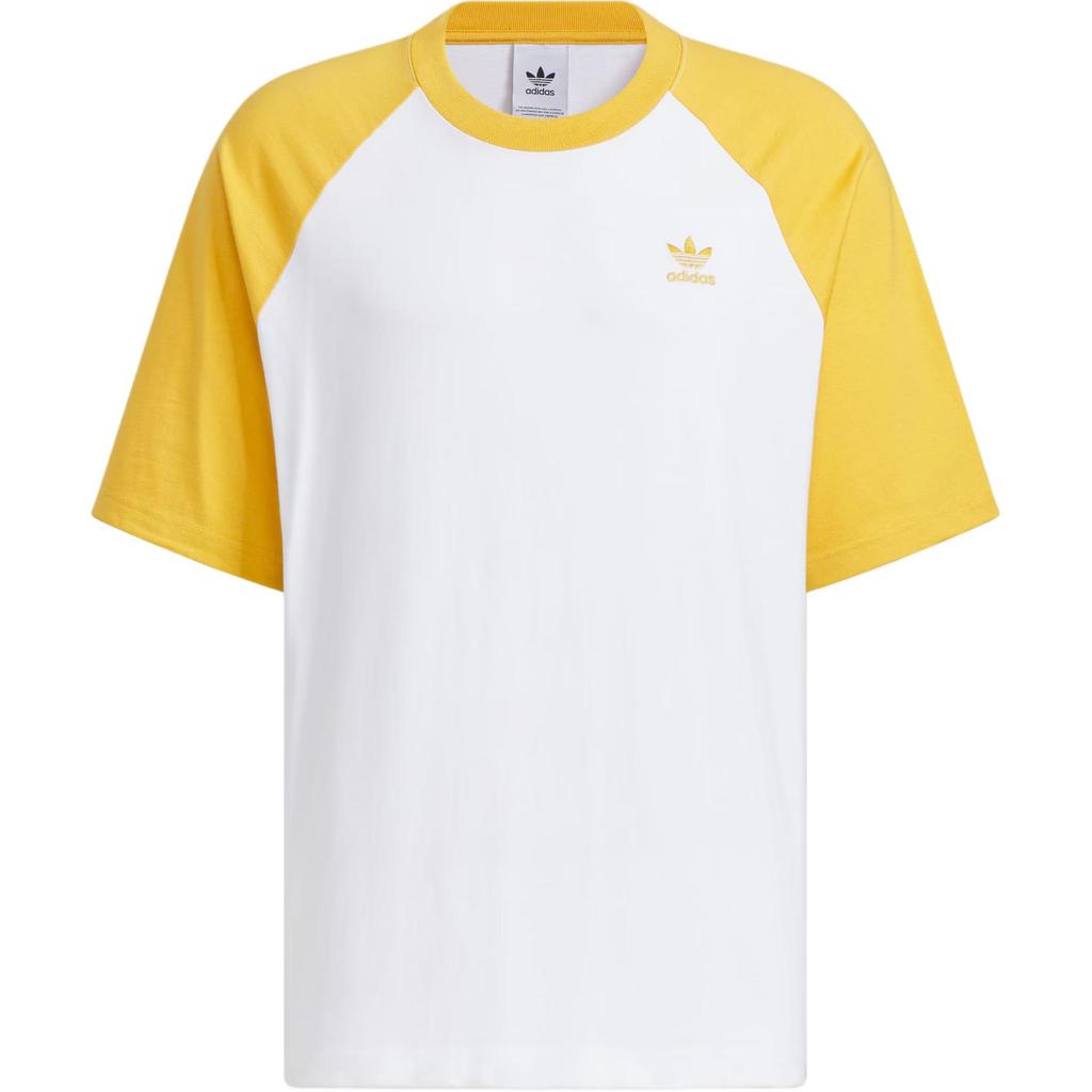 adidas Originals Unisex Raglan Short Sleeve Trefoil Logo T-Shirt White Yellow JM7266