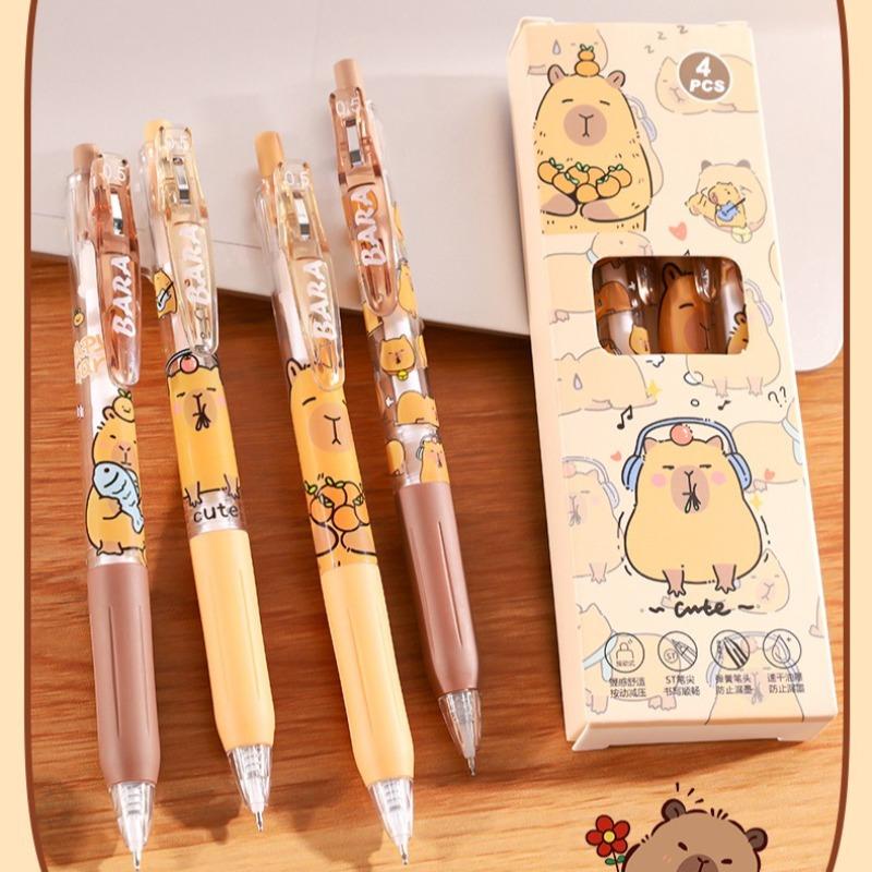 4Pcs Cute Cartoon Capybara Erasable Neutral Pen 0.5mm Student School Office Stationery Washable Writing Pen