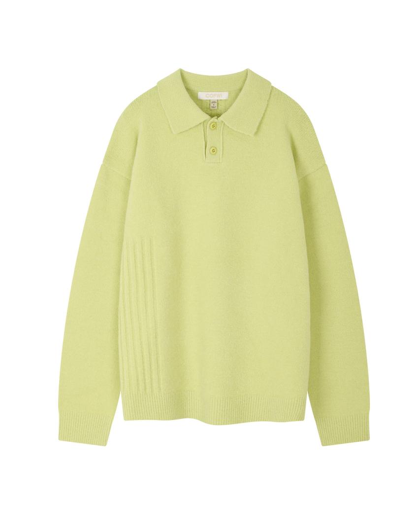 COFWI Wool Button Knit Polo Shirt Lime