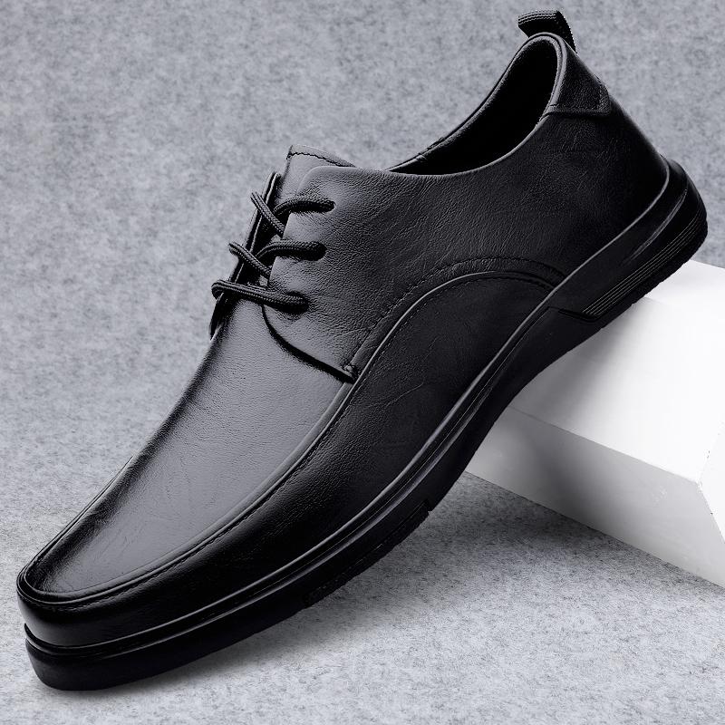 Fashion Men's Genuine Leather Lace-up Casual Shoes Breathable Men Comfortable Walking Shoes Men's Oxfords Flats Business Dress Sneakers