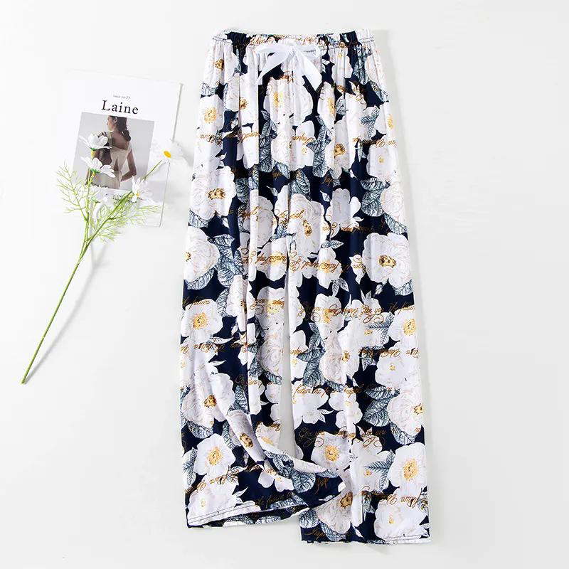 WTEMPO Mom's Loose Casual Floral Printed Thin Cropped Pants Women's Spring Summer Autumn Large Size Elastic High Waist Wide Leg Culottes