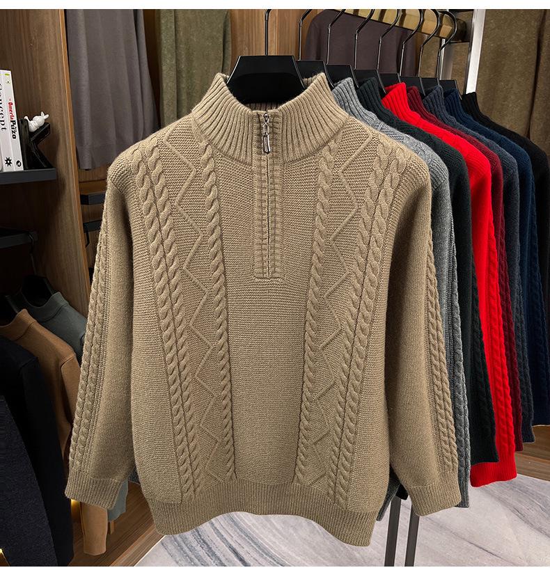 Herren Winter dicker Strick Pullover mit halbem Reißverschluss und Stehkragen