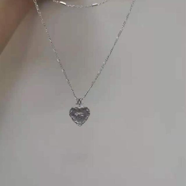 Sterling Color Love Heart Pendant Necklace Women Double Layer Clavicle Chain Gold Tone Tone Necklaces Party Event Jewelry Event