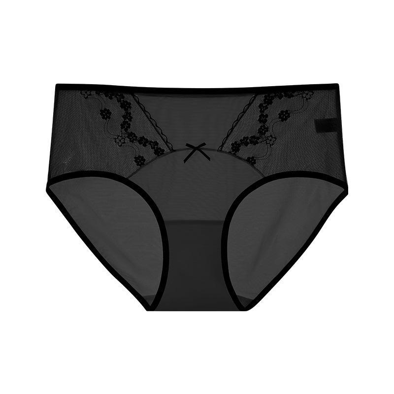 

Large Size Female Summer Ice Silk Extended Crotch Antibacterial Breathable Non Mark High Waist Triangle Briefs 3XL чорний