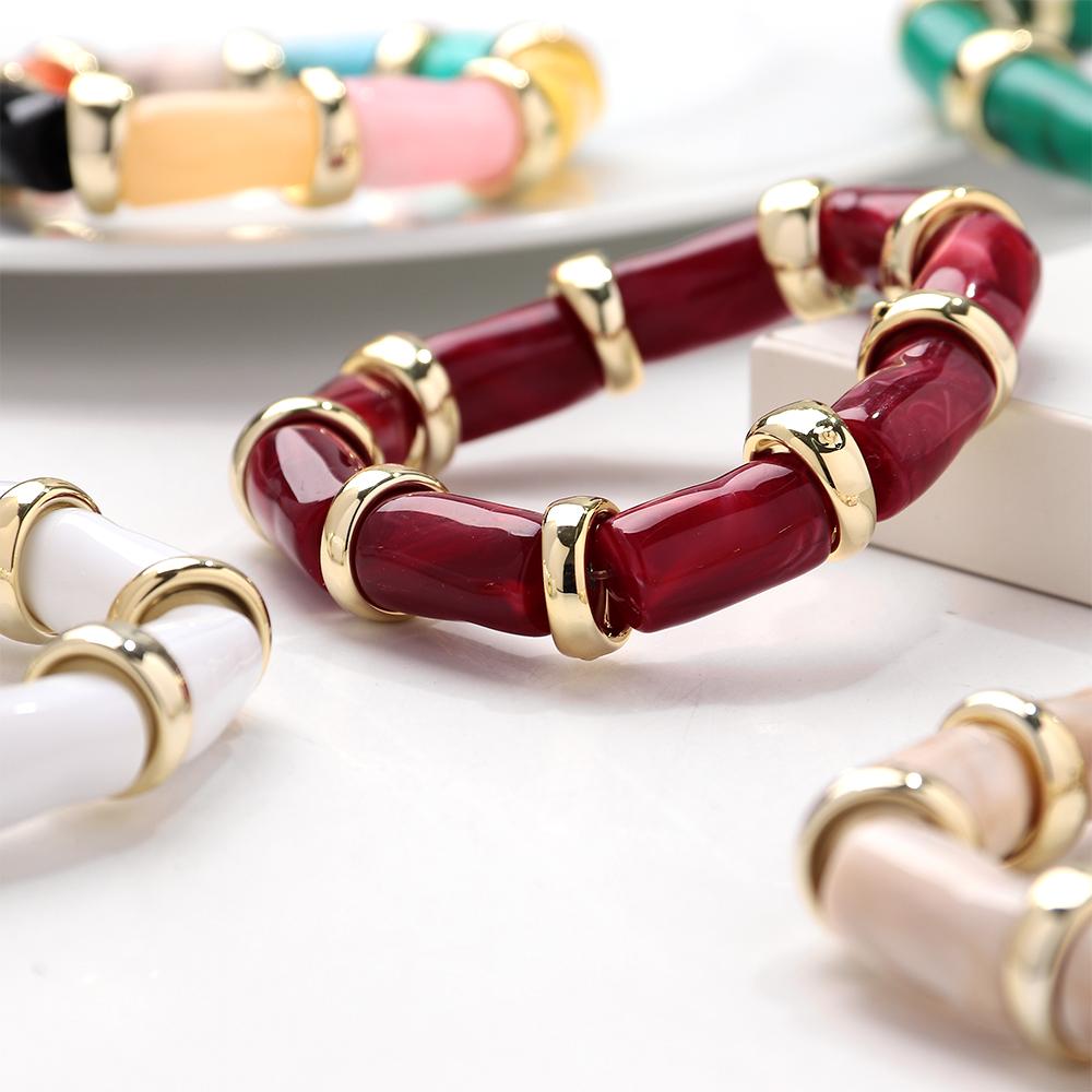 Vintage Acrylic Bamboo Beads Bracelets for Women Fashion Resin Chunky Tube Beaded Stretchy Stackable Bracelet New Jewelry Gift