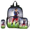 M-Messi 3Pcs Set with Front Pocket Backpack Football Sports Shoulder Bags Football Star Pencil Bag Student School Bags Rucksack
