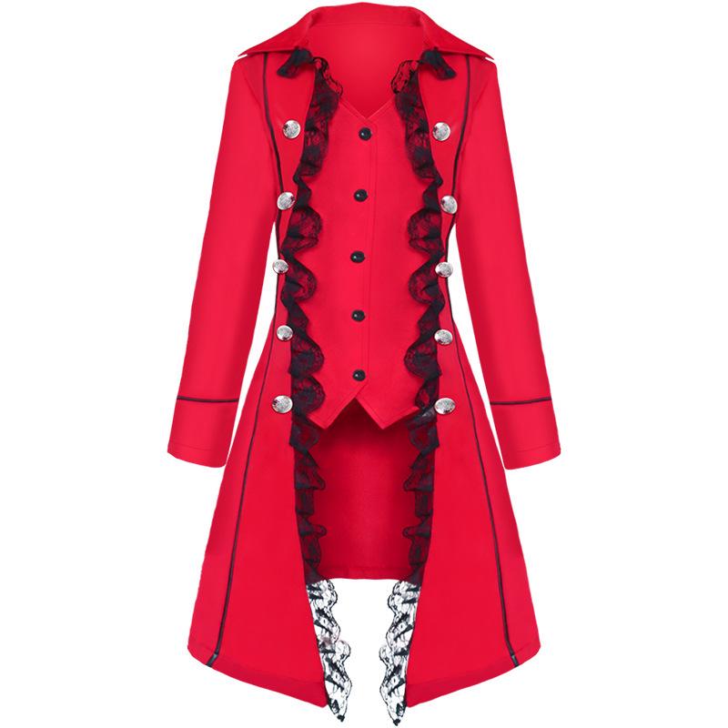 European & American Women's Medieval Lace Spliced Trench Coat Costume Set