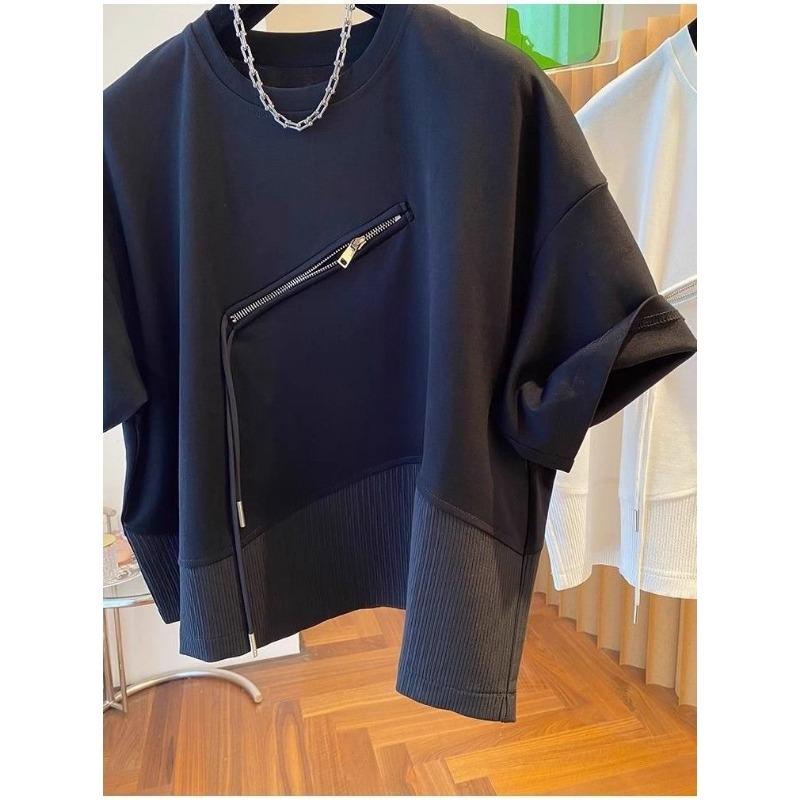 Irregular Splicing Street Fashion Design Short-sleeved T-shirts Women Loose Couple Tops