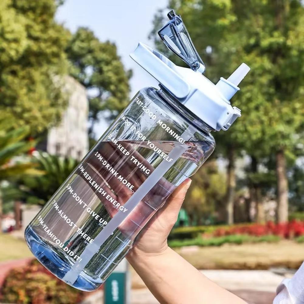 With Time Marker Fitness Straw Cups 2L Drink Bottle Plastic Sports Water Bottles  for Outdoor