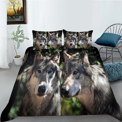 Mode Wolf Serie Polyester Bettbezug Kissenbezug Zwei- oder Dreiteiliges Set 3D Digitaldruck