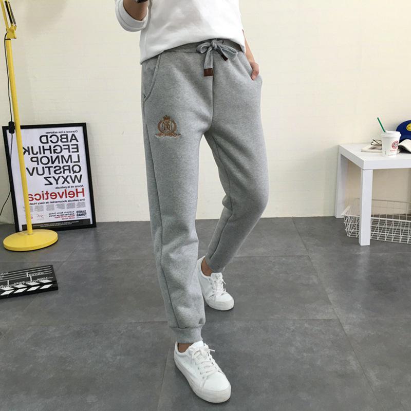 Women s Plus Size Winter Embroidered Lambswool Velvet Thickened Casual Pencil Pants XXL светло-серый