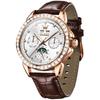 OLEVS Men's Automatic Skeleton Watch Leather Tourbillon Calendar Moon Phase Luminous Waterproof Business Watch White Dial Brown Leather