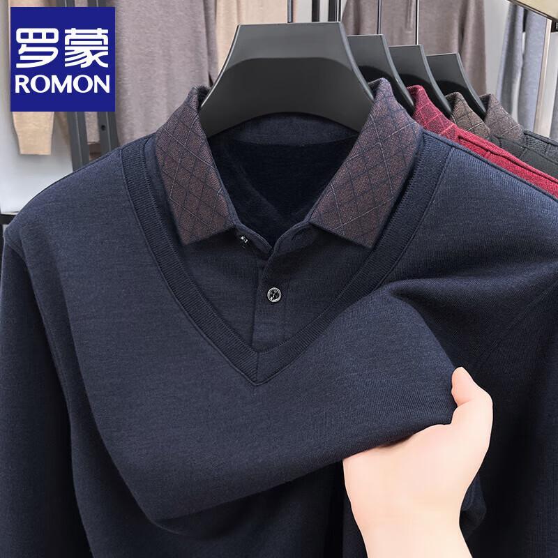 ROMON Men's Faux Two-Piece Wool Blend Pullover Sweater