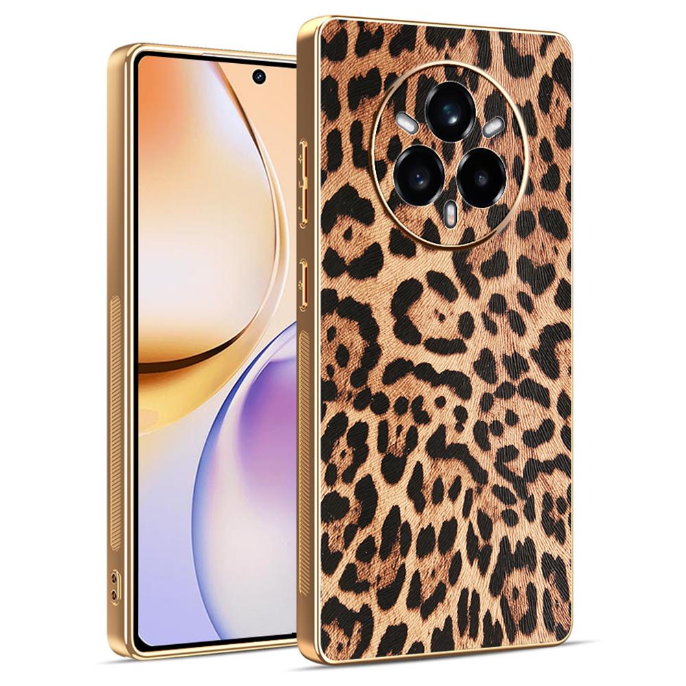 

For Realme 14 Pro+ 5G Case Leopard Print PU Leather Coated PC+TPU Electroplating Phone Cover