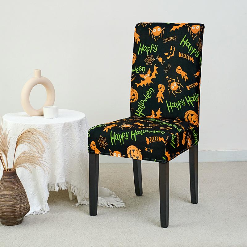 Halloween Pumpkin Chair Cover Stretch Dining Chair Slipcovers Seat Covers Anti-dirty Washable for Party Banquet Hotel Kitchen