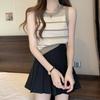 Women's French Retro Striped Knitted Tank Top - Color Block Sleeveless Base Shirt