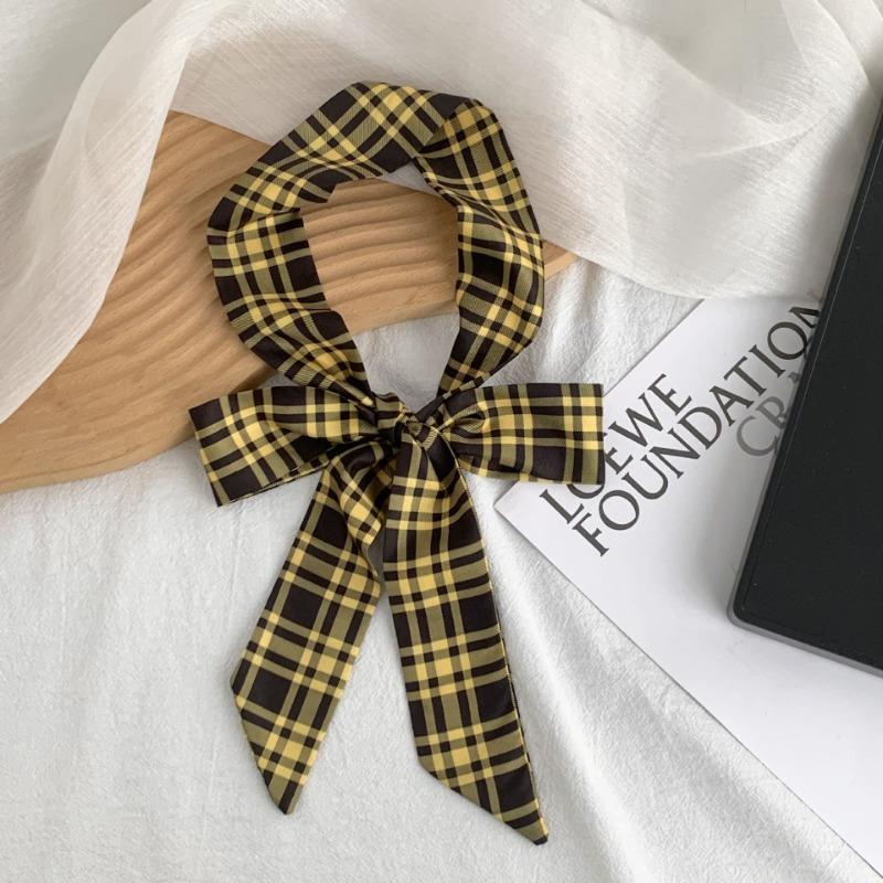 Long silk scarf, new versatile plaid corrugated headscarf, headband, hair tie, bag streamer, neck scarf, decorative belt.
