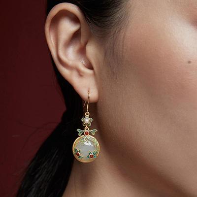 Boucles d'oreilles classiques élégantes, Vintage Oriental classique en émail peint, bijoux traditionnels chinois