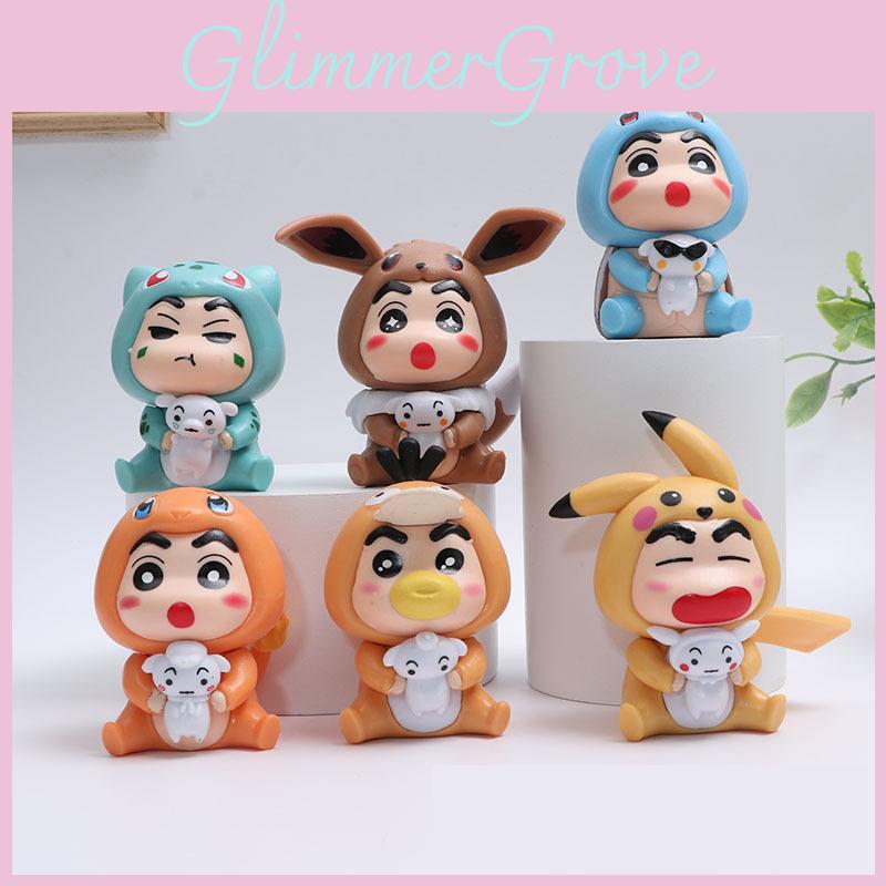 Charming 6 Designs Shinnosuke Cosplay Pikachu Anime Figure Pvc Collectible Decoration