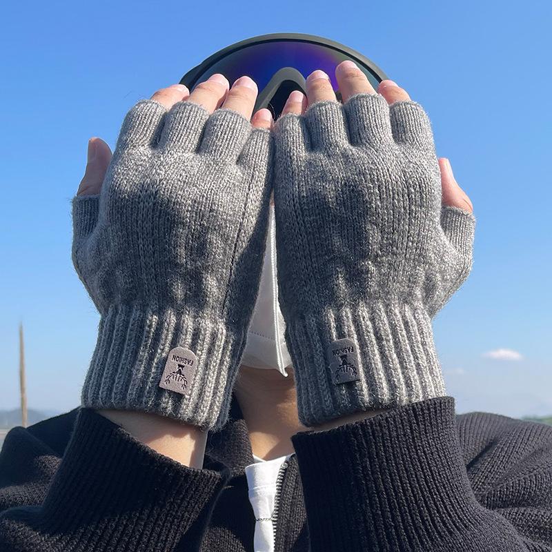 Fingerless Winter Half Fingerless Cycling and Driving Thickened Wool Knitted Fingertips To Protect Against Cold and Keep Warm