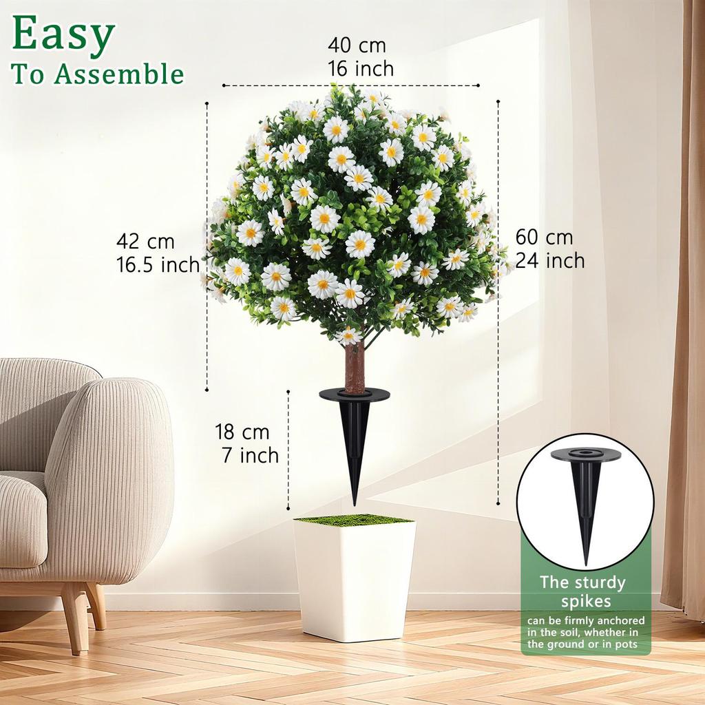 Artificial Chrysanthemum Garden Stake with Eucalyptus Accent - Decorative Faux Greenery