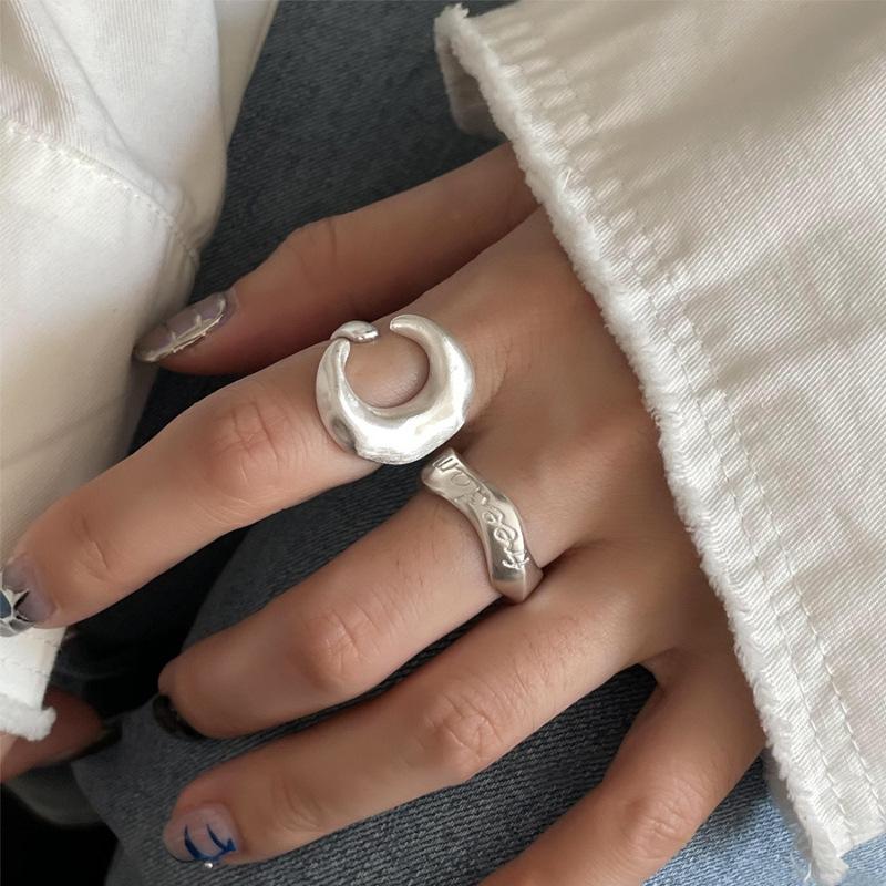 925 Silve Frosted Moon Ring for Women Girl Letter Versatile Irregular Jewelry Gift
