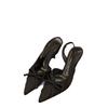 Nischen-Temperament High Heels Damen Frühling Schleife spitze Zehenpartie flacher Ausschnitt dünner Absatz Tasche Kopf Sandalen