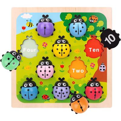 Wooden Counting Ladybugs Montessori Toys for Toddlers Learning Education Toy Puzzle Numbers Matching Math Board Games for Kids