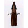 Spring New Women's Clothing French Hanging Collar Pleated Decoration Open Back Silk Satin Texture Dress 3274548