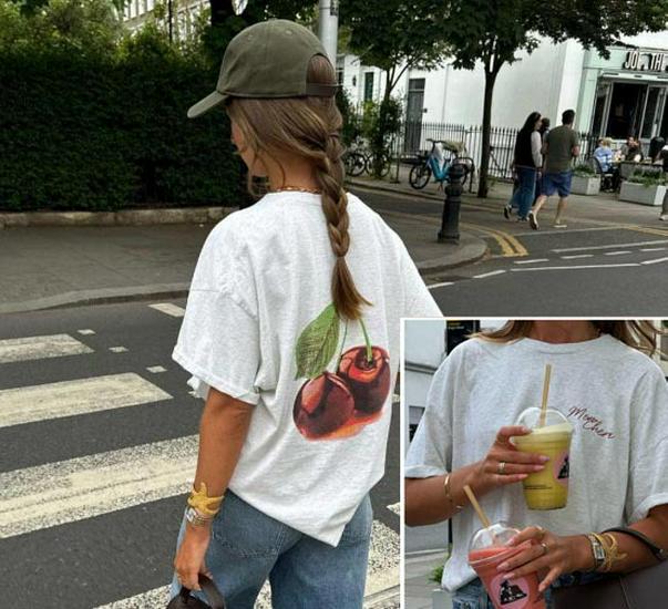 

Футболка с принтом вишни с коротким рукавом - Повседневный летний топ в японском и корейском стиле L светло-серый