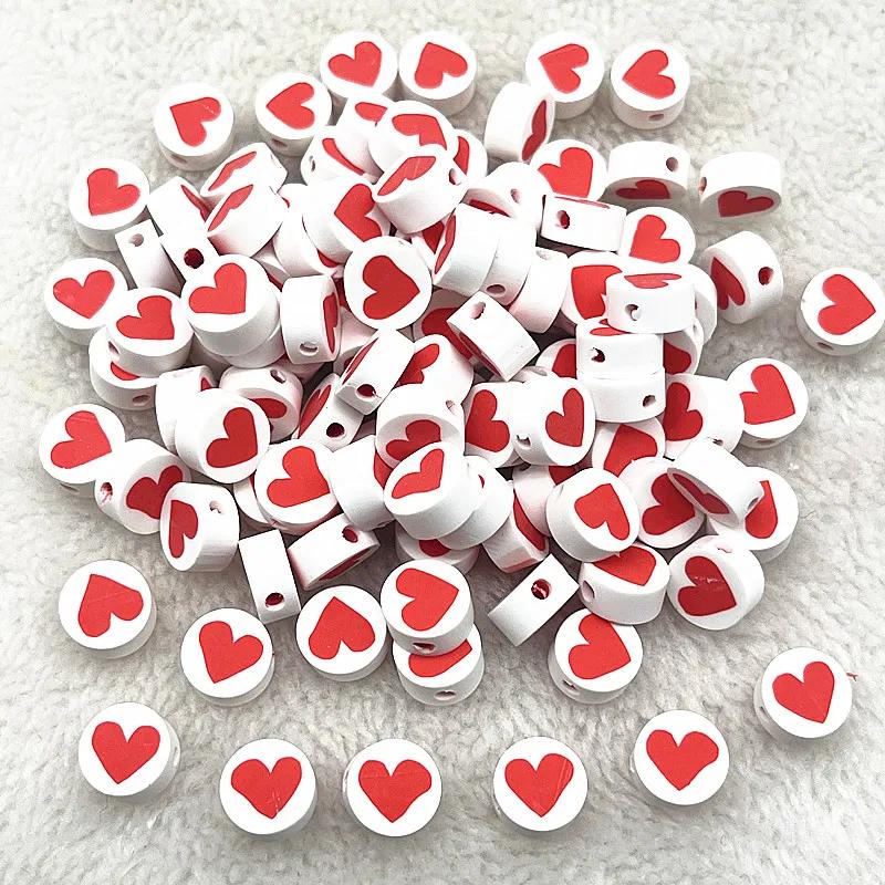 30pcs 10mm Heart Shape Love Beads Polymer Clay Beads Spacer Loose Beads for Jewelry Making DIY Bracelet Earring