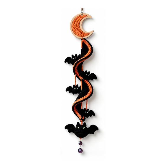 Decoração de Festival Interno Halloween Ornamento Pendurado Espiral de Crochê Kit DIY, Abóbora Fantasma Morcego Padrões Fáceis Gato Preto Artesanato Completo, Decoração de Feriado