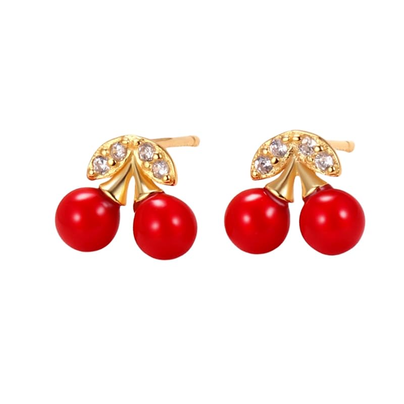 

pearl earrings ladies Compatible with metal allergies cherry fruit pearl double shell pearl cute cherry cherries earrings everyday use birthday