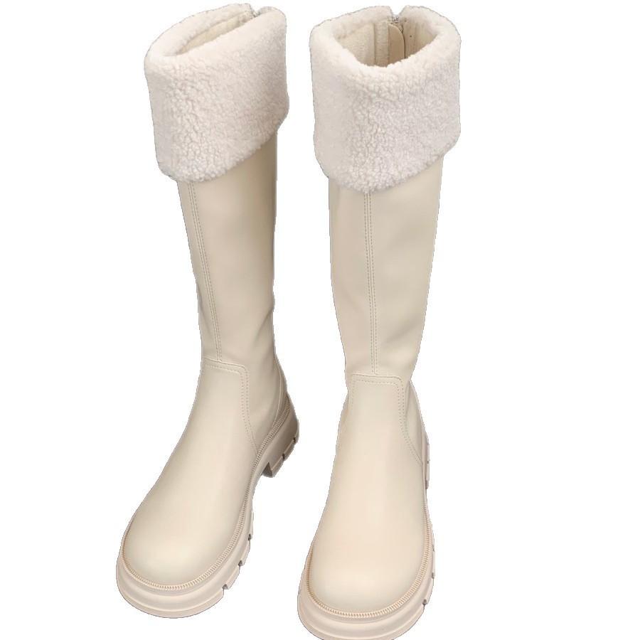 Korean version of thick-soled high boots for women's 2025 autumn and winter new plush flanged cotton boots, small and thin fashion boots