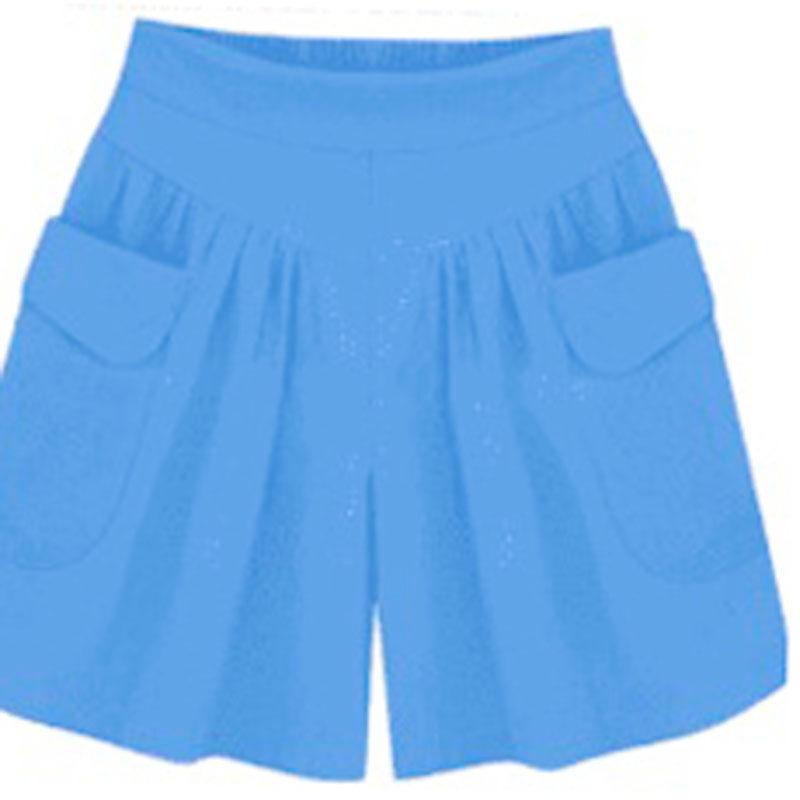 Women Fashion Summer Loose Casual Elastic Waist Shorts Beach Shorts Solid Breathable Wide Leg Pants